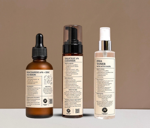 ACNE SET -  (Niacinamide 10% + Zinc 1% Face Serum,  Salicylic Acid 2% Cleanser, PHA Toner with Witch Hazel )